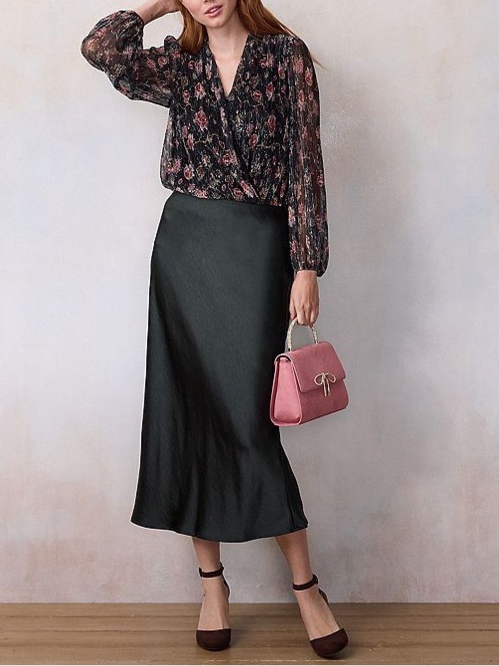 LC Lauren Conrad Black Satin Midi Slip Skirt - Women's Classic A-Line L